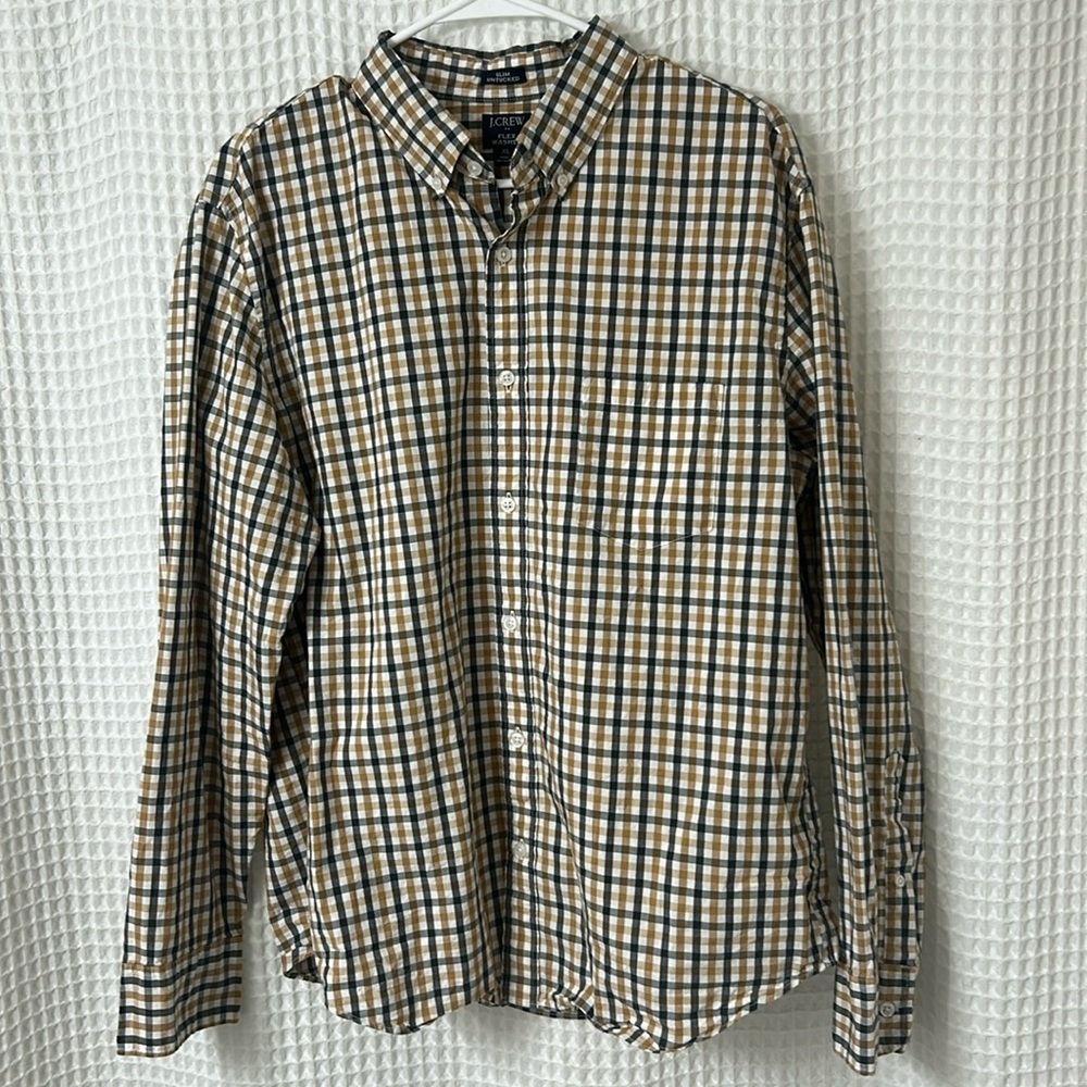 J.Crew Mens Shirt XL Slim Untucked Flex Washed Gingham Long Sleeve Button